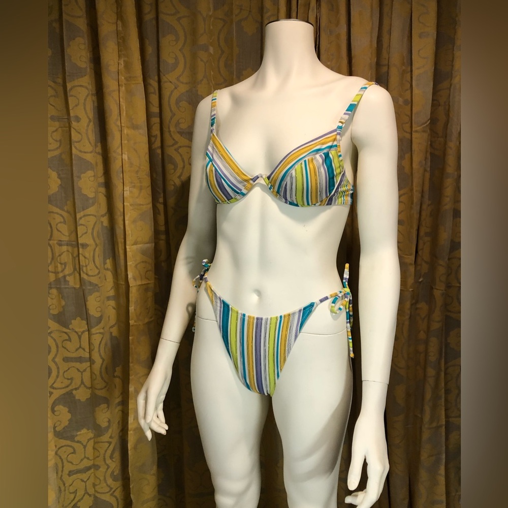 Rare Vintage GUESS Y2K Striped Push Up Bikini Set